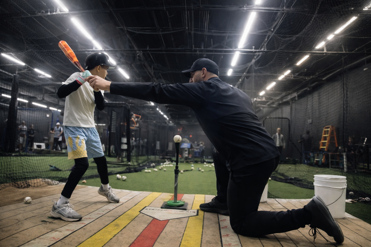 Coach Steve coaching Sebastian through a hitting session